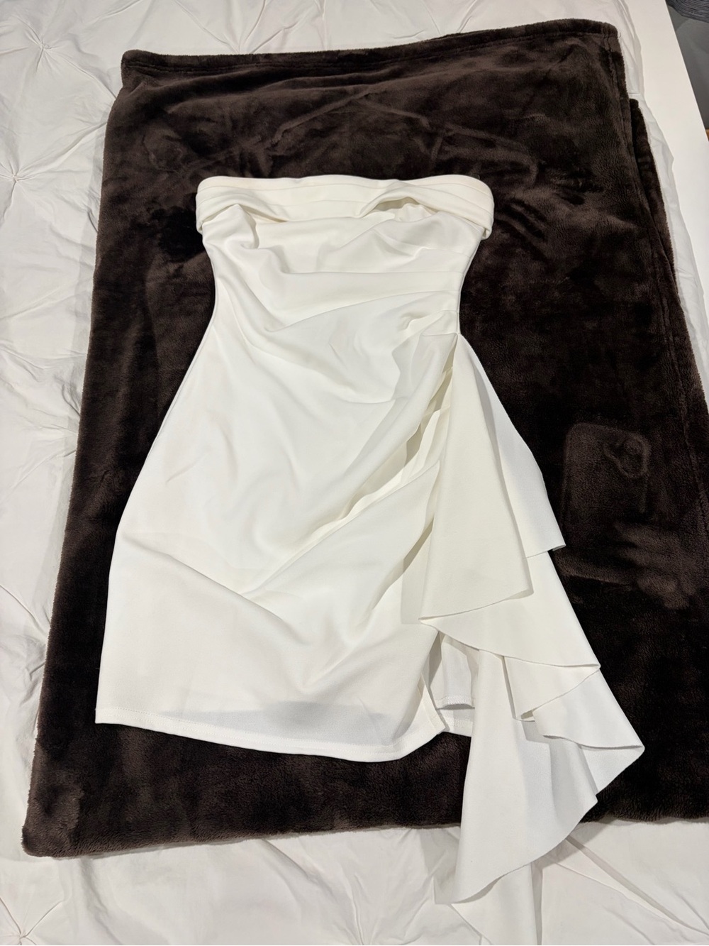 Windsor Strapless White Ruffle-Accent Cocktail Dress